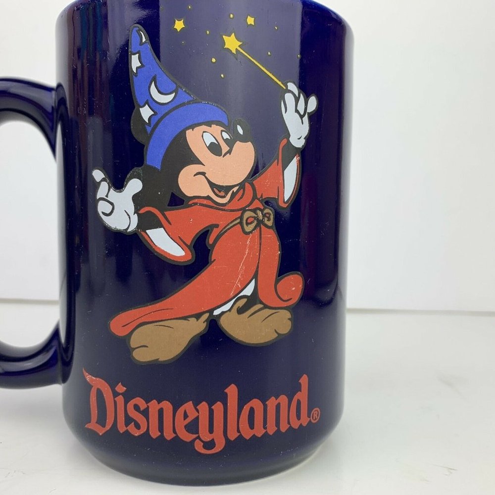 Disneyland Mickey Mouse Blue Mug Fantasia Wizard Wand Yellow 18oz Coffee Vintage - Picture 4 of 6
